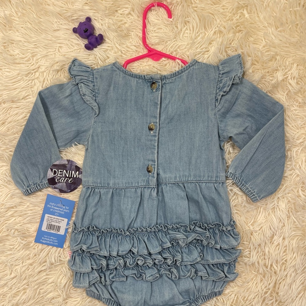 NWT Ruffle Butts Light Wash Long Sleeve Flutter Bubble Romper